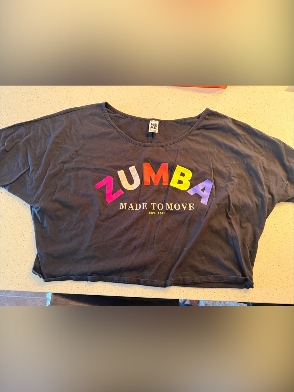 Zumba Fitness Black Crop Tee with Rainbow ZUMBA Lettering